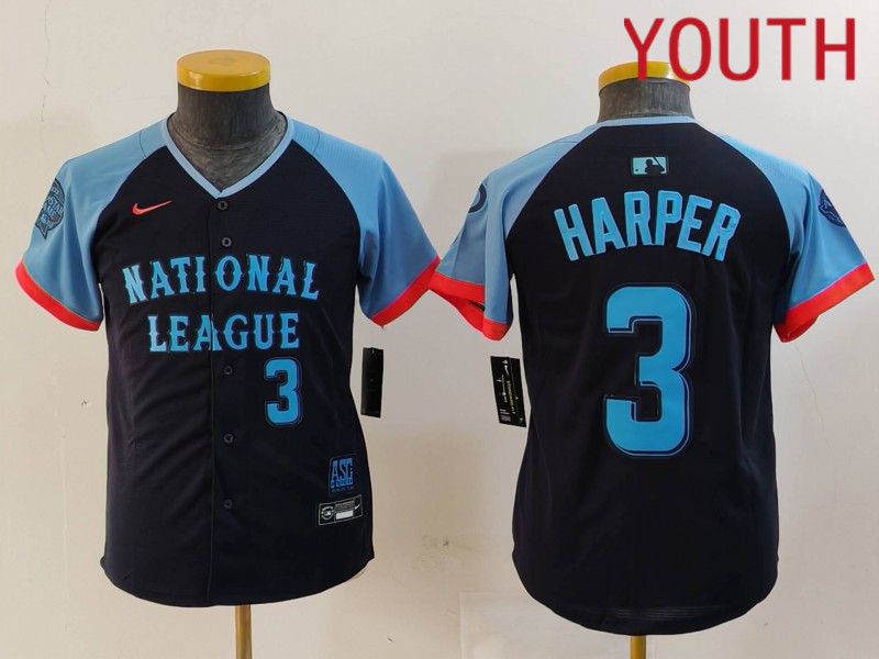 Youth Philadelphia Phillies 3 Harper Blue All star 2024 Nike MLB Jersey style 4